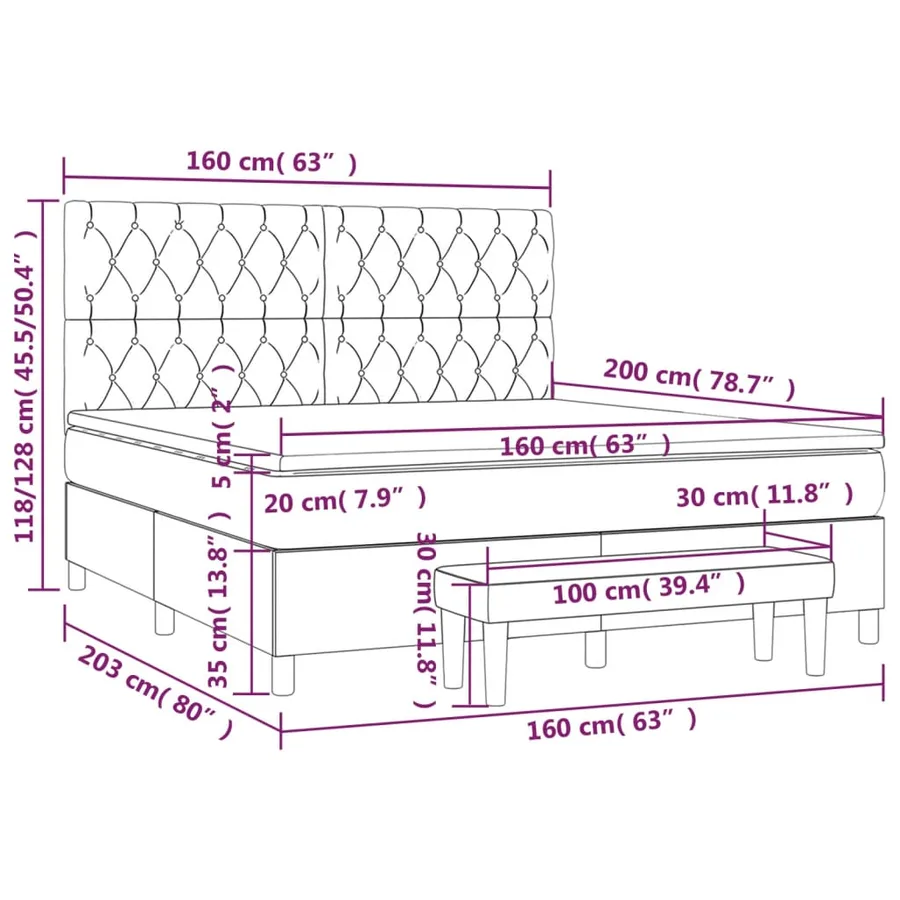 Sommier à lattes de lit avec matelas Taupe 160x200 cm Tissu - 8