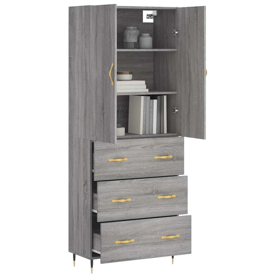 Buffet haut Sonoma gris 69,5x34x180 cm Bois d'ingénierie - 3