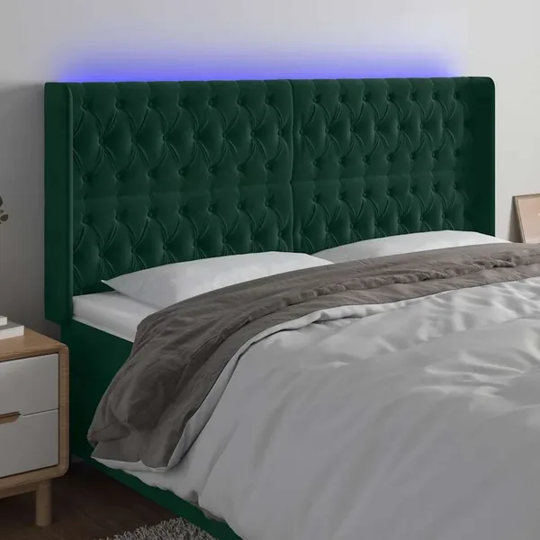 Tête de lit à LED Vert foncé 203x16x118/128 cm Velours