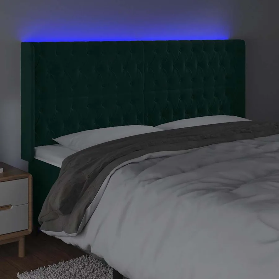 Tête de lit à LED Vert foncé 203x16x118/128 cm Velours - 4