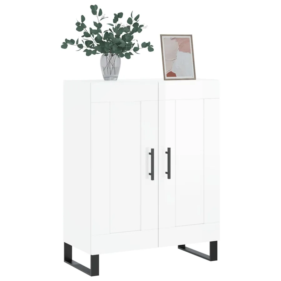 Buffet Blanc brillant 69,5x34x90 cm Bois d'ingénierie - 3
