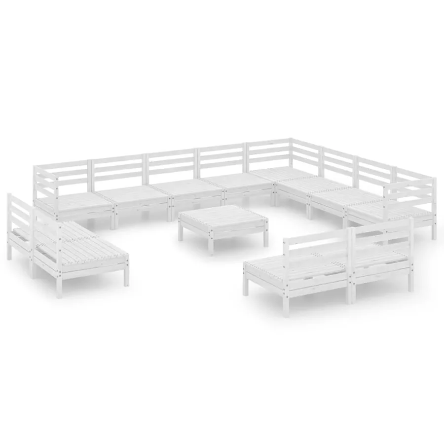 Salon de jardin 13 pcs Bois de pin massif Blanc - 2