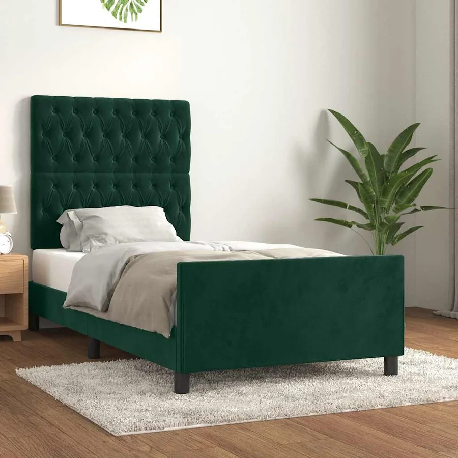 Cadre de lit sans matelas vert foncé 100x200 cm velours