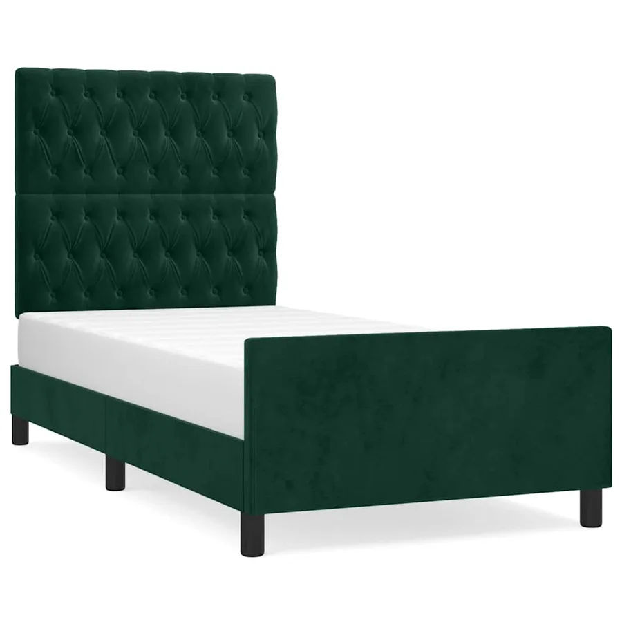 Cadre de lit sans matelas vert foncé 100x200 cm velours - 2