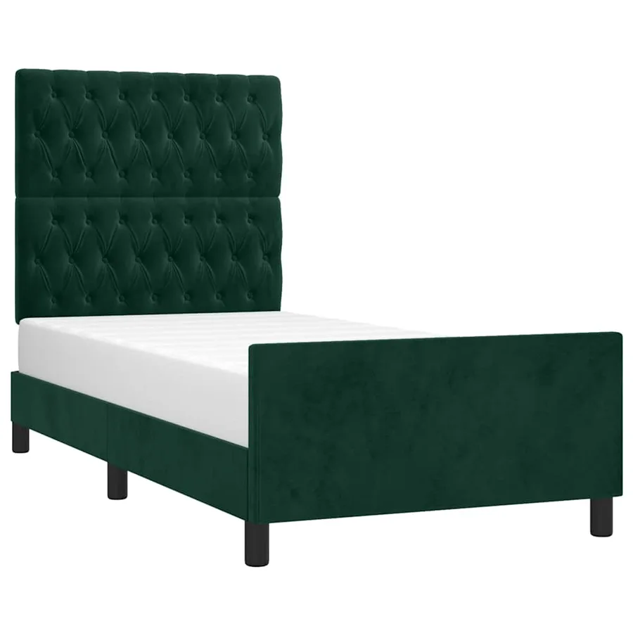 Cadre de lit sans matelas vert foncé 100x200 cm velours - 3
