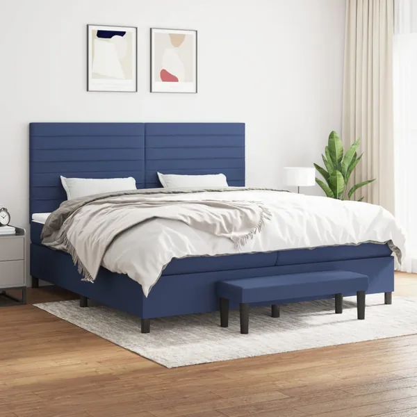 Sommier à lattes de lit avec matelas Bleu 200x200 cm Tissu