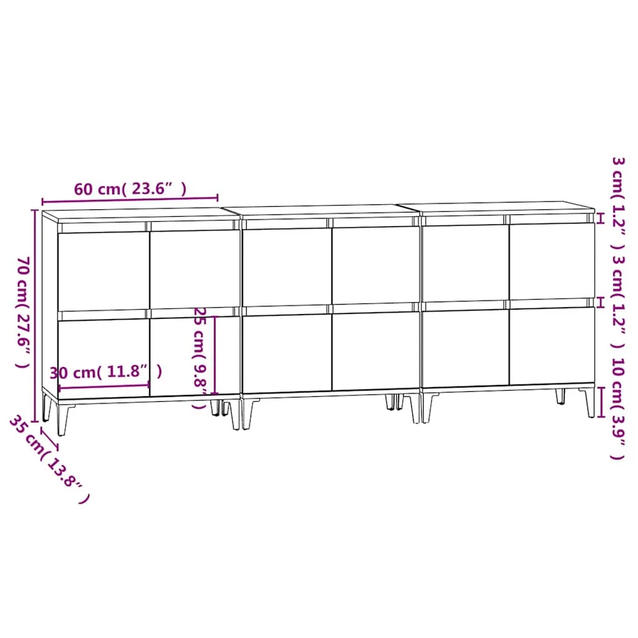 Buffets 3 pcs blanc 60x35x70 cm bois d'ingénierie - 11