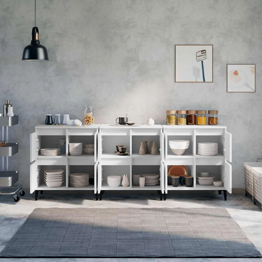 Buffets 3 pcs blanc 60x35x70 cm bois d'ingénierie - 3