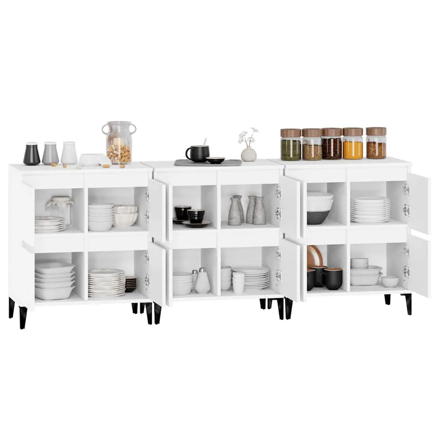 Buffets 3 pcs blanc 60x35x70 cm bois d'ingénierie - 5