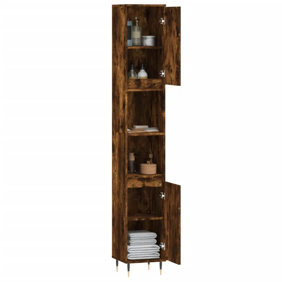 Armoire de bain chêne fumé 30x30x190 cm bois d'ingénierie - 4