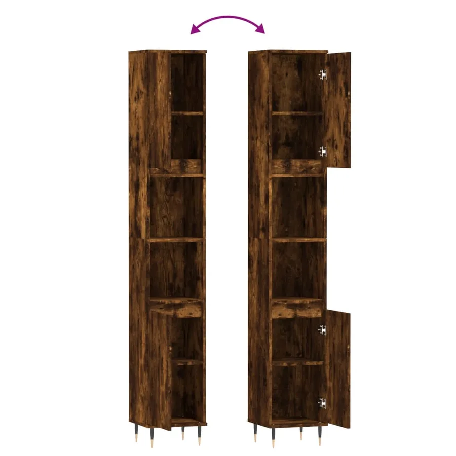 Armoire de bain chêne fumé 30x30x190 cm bois d'ingénierie - 9