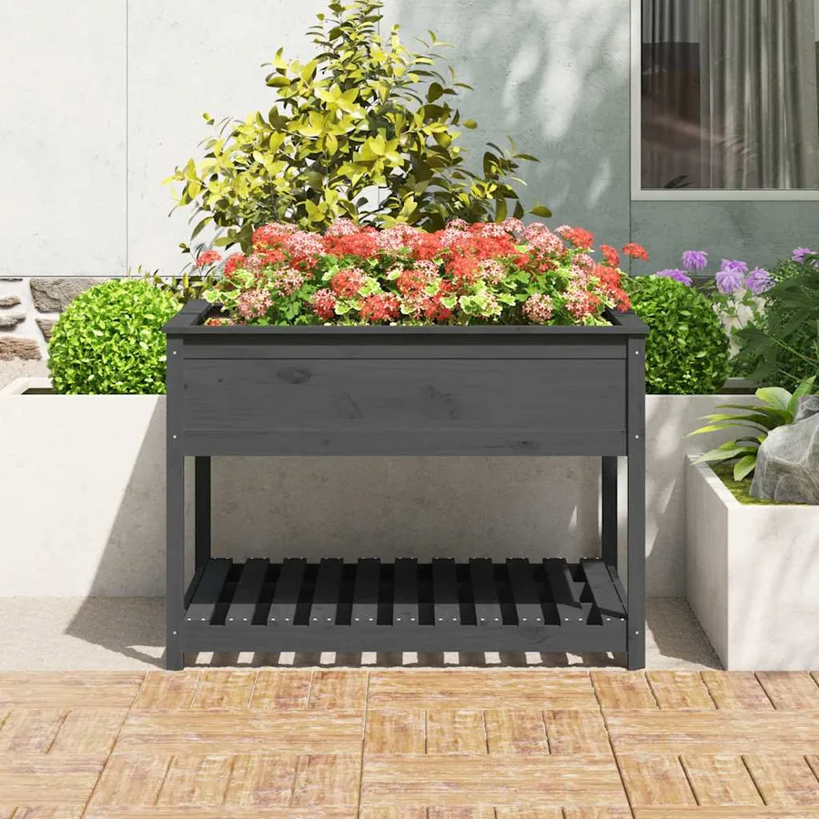 Jardinière et étagère Gris 111,5x111,5x81 cm Bois massif de pin - 3
