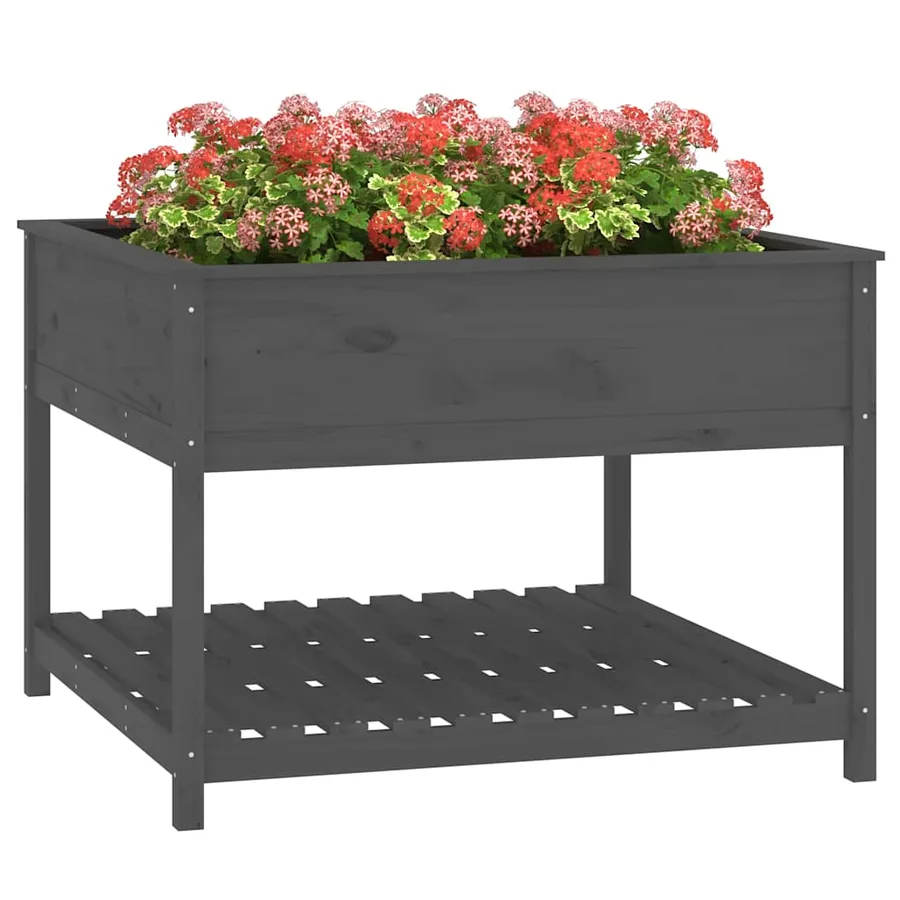Jardinière et étagère Gris 111,5x111,5x81 cm Bois massif de pin - 4