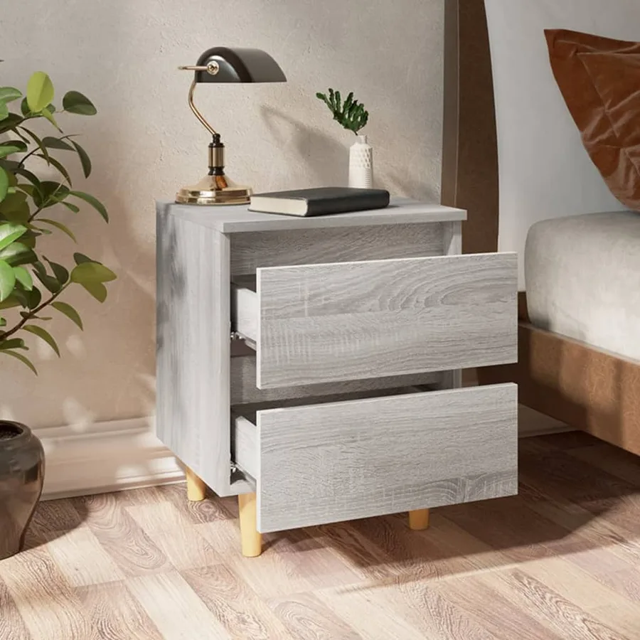 Tables de chevet pieds en bois 2 pcs Sonoma gris 40x35x50 cm - 8