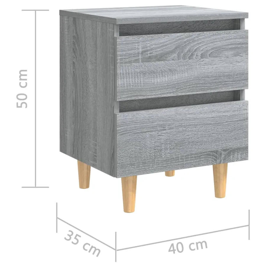 Tables de chevet pieds en bois 2 pcs Sonoma gris 40x35x50 cm - 9
