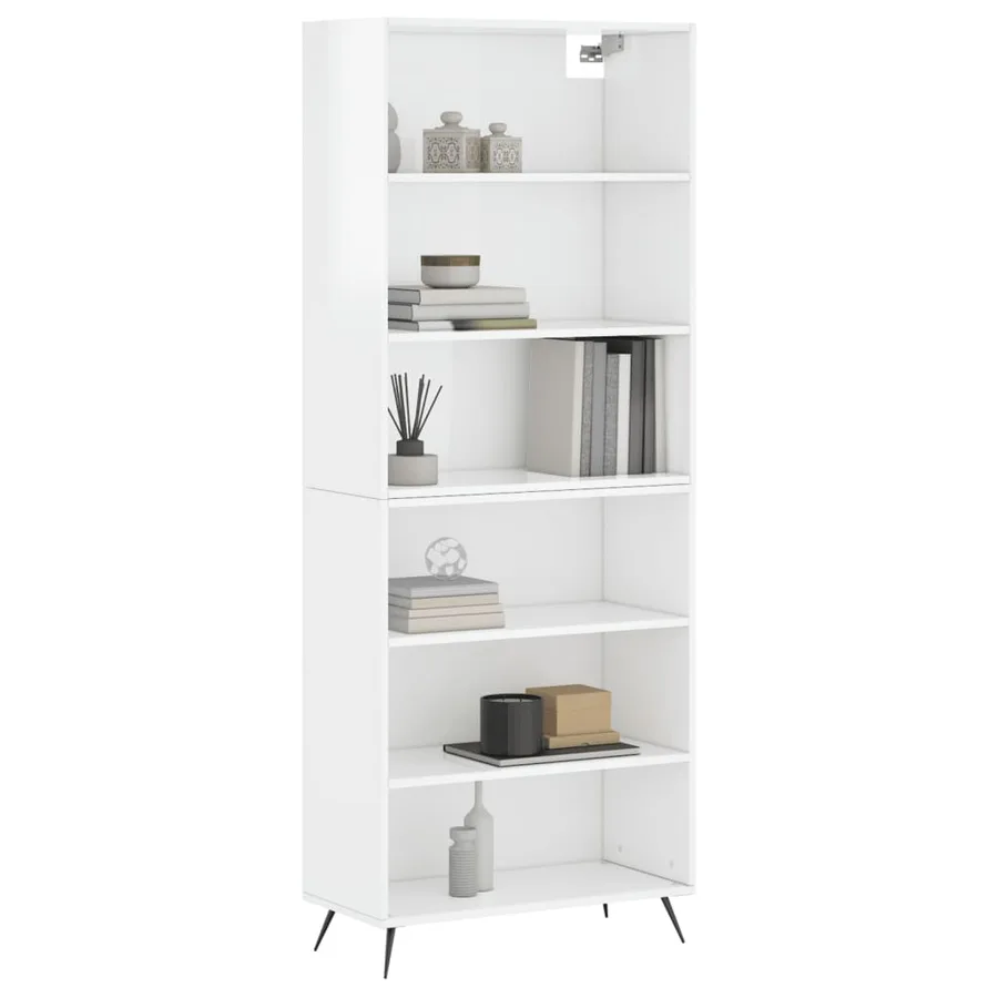 Buffet blanc brillant 69,5x32,5x180 cm bois d'ingénierie - 9