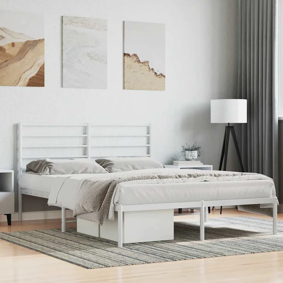 Cadre de lit métal sans matelas et tête de lit blanc 160x200 cm