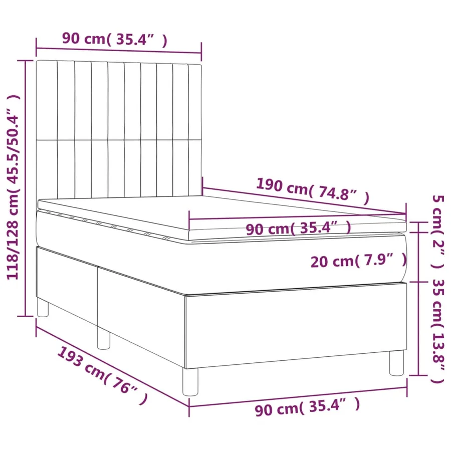 Sommier à lattes de lit et matelas et LED Crème 90x190 cm Tissu - 8