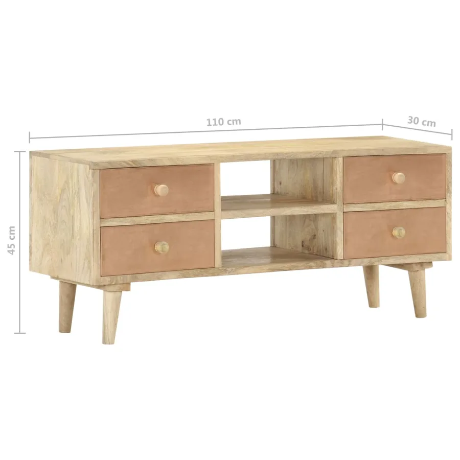 Meuble TV 110x30x45 cm Bois de manguier solide - 8