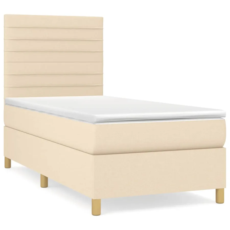 Sommier à lattes de lit et matelas Crème 90x190 cm Tissu - 2