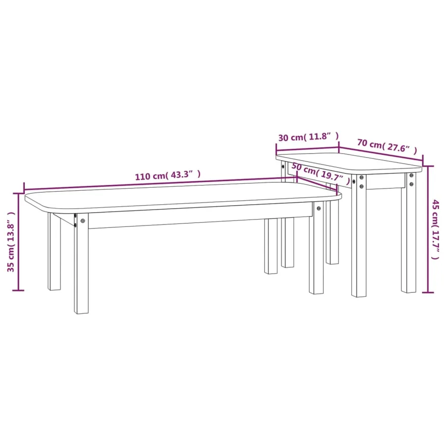 Ensemble de tables basses 2 pcs Bois massif de pin - 9