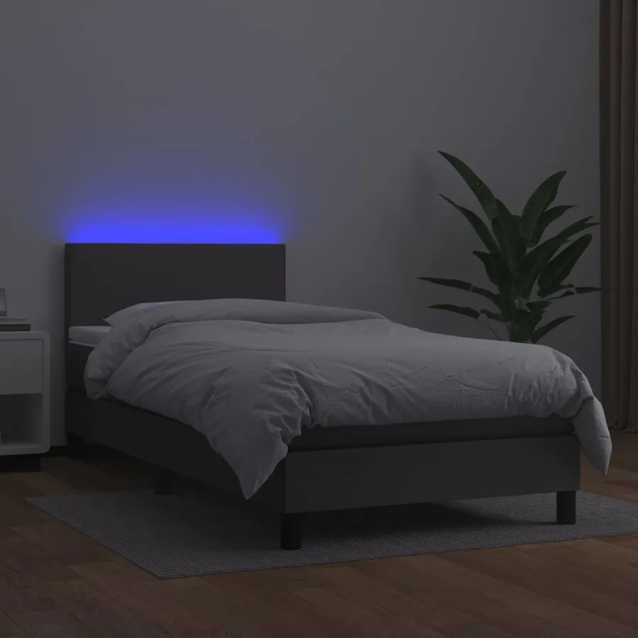 Sommier à lattes de lit avec matelas et LED Gris 80x200 cm - 4