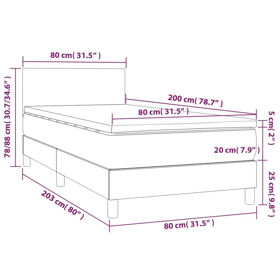 Sommier à lattes de lit avec matelas et LED Gris 80x200 cm - 8