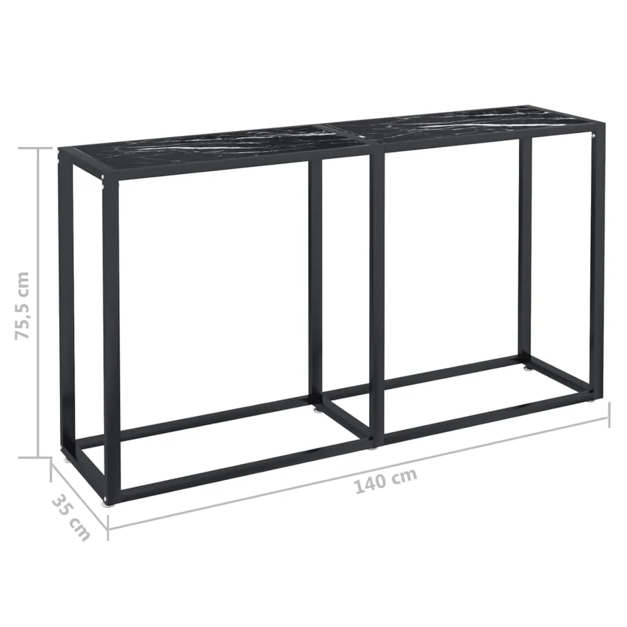 Table console Marbre noir 140x35x75,5 cm Verre trempé - 7