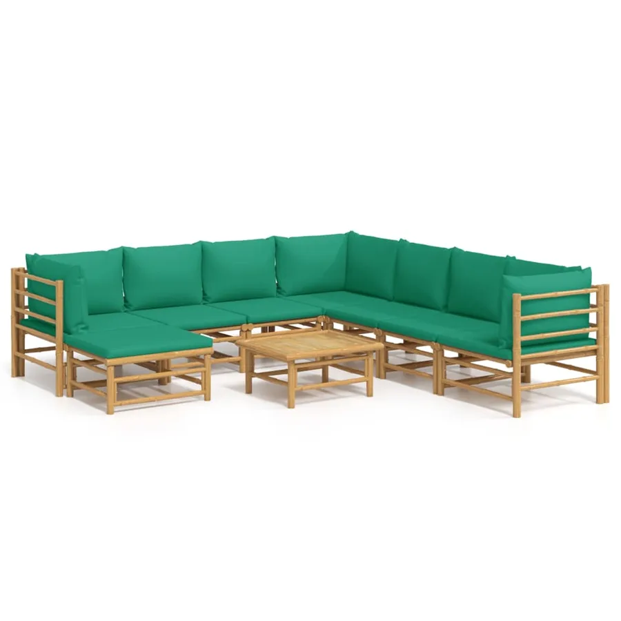Salon de jardin 9 pcs avec coussins vert bambou - 2