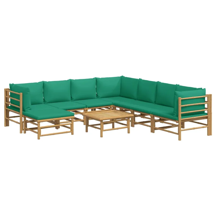 Salon de jardin 9 pcs avec coussins vert bambou - 3