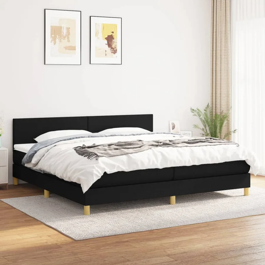 Sommier à lattes de lit avec matelas Noir 200x200 cm Tissu