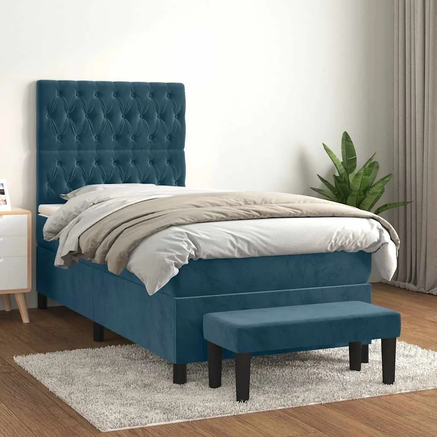 Sommier à lattes de lit avec matelas Bleu foncé 90x200 cm