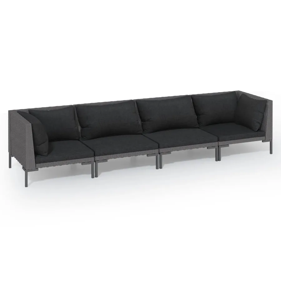 Salon de jardin 4 pcs avec coussins Résine tressée Gris foncé - 2