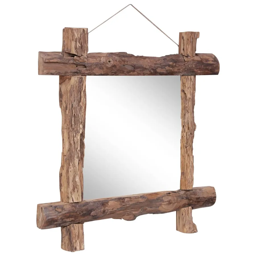 Miroir à bûches Naturel 70x70 cm bois de teck recyclé - 5
