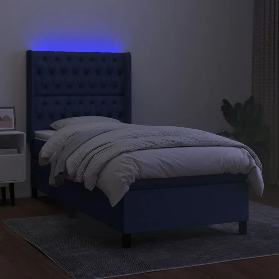 Sommier à lattes de lit matelas et LED Bleu 80x200cm Tissu - 3