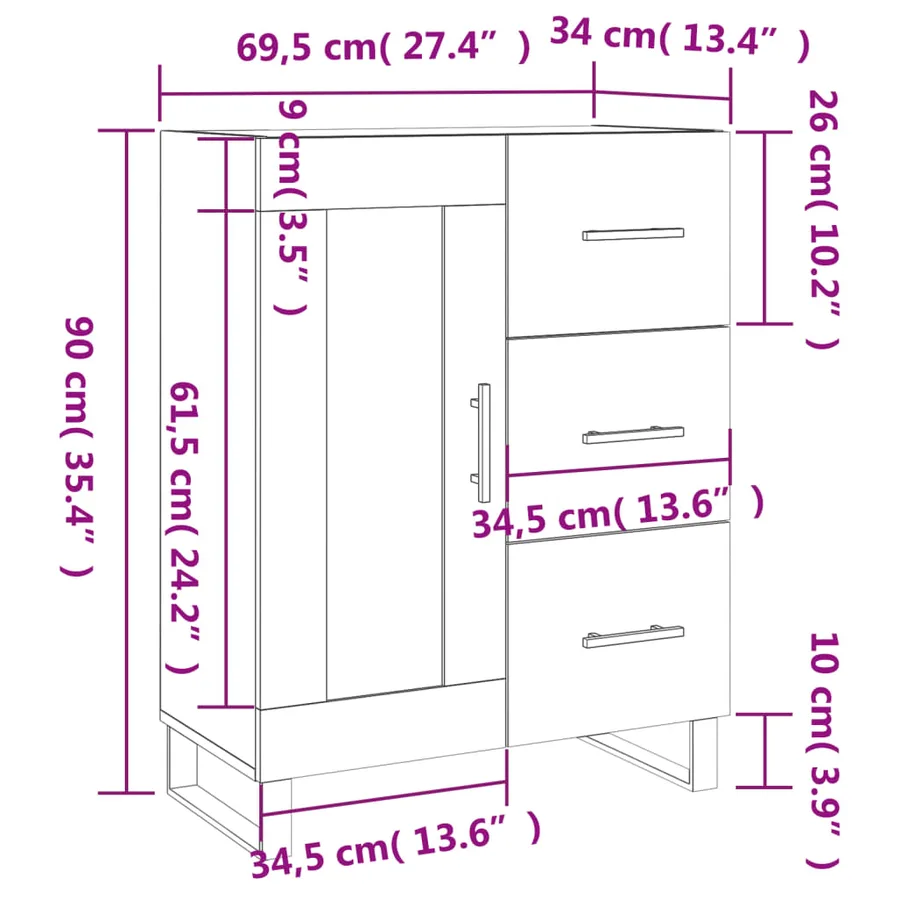 Buffet Blanc brillant 69,5x34x90 cm Bois d'ingénierie - 14