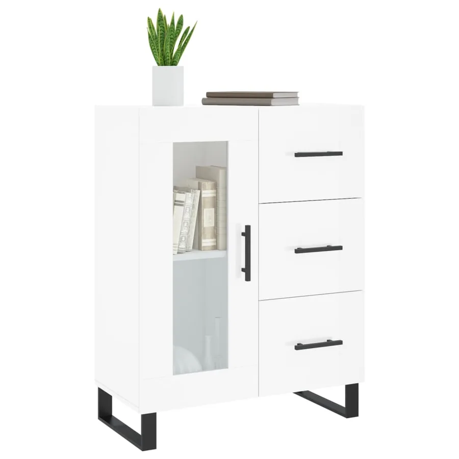 Buffet Blanc brillant 69,5x34x90 cm Bois d'ingénierie - 3