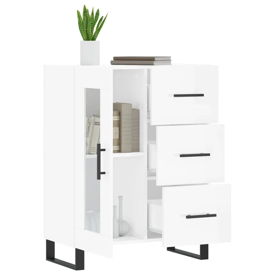 Buffet Blanc brillant 69,5x34x90 cm Bois d'ingénierie - 4