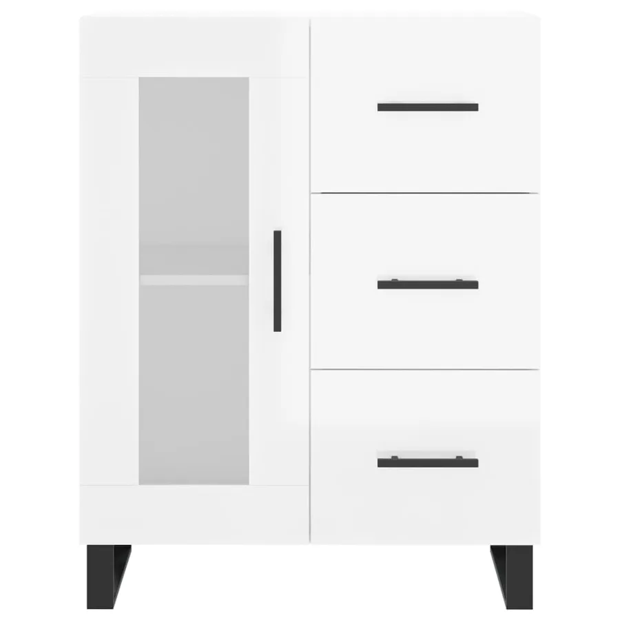 Buffet Blanc brillant 69,5x34x90 cm Bois d'ingénierie - 5
