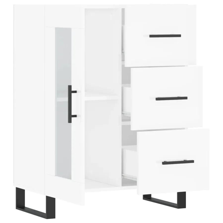 Buffet Blanc brillant 69,5x34x90 cm Bois d'ingénierie - 6