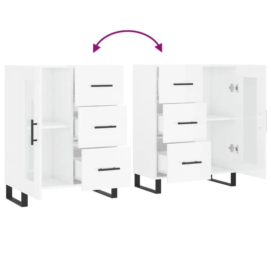 Buffet Blanc brillant 69,5x34x90 cm Bois d'ingénierie - 9