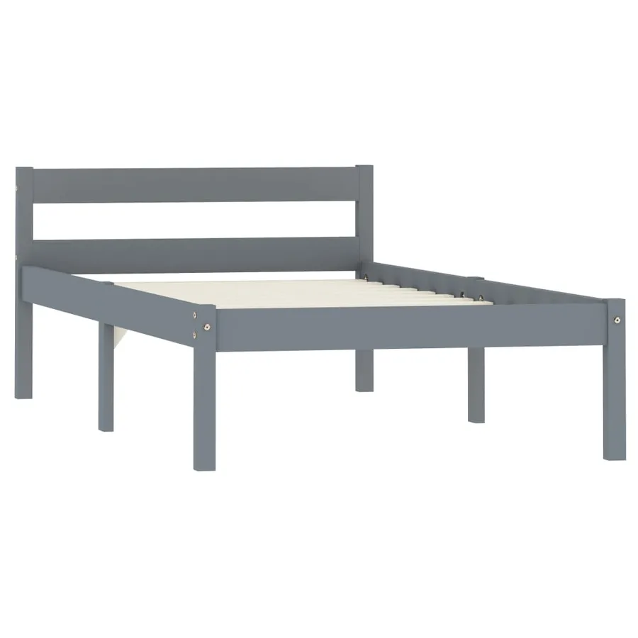 Cadre de lit sans matelas gris bois massif de pin 100x200 cm - 2