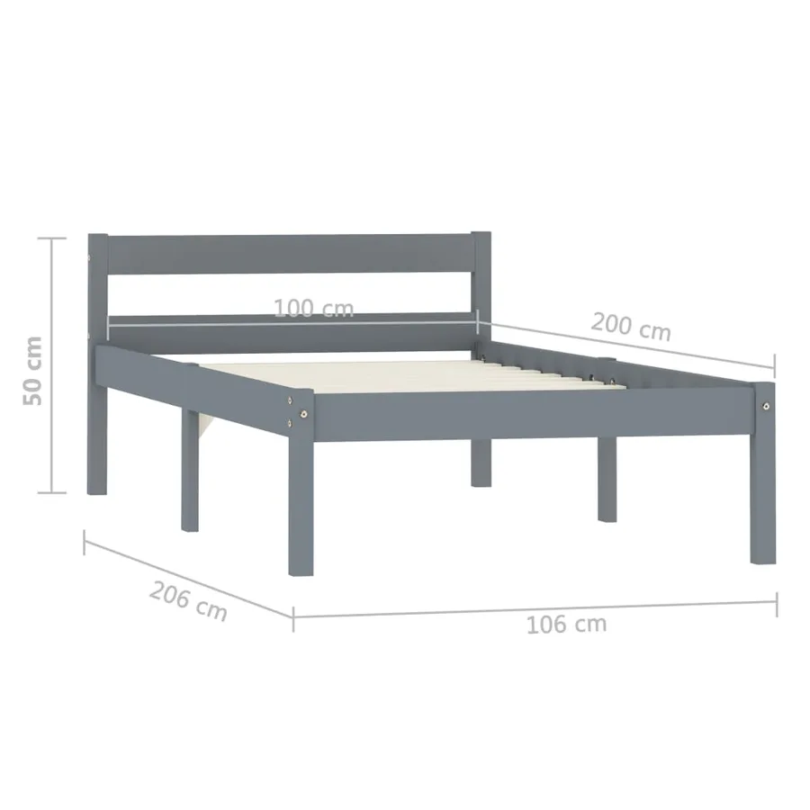Cadre de lit sans matelas gris bois massif de pin 100x200 cm - 7