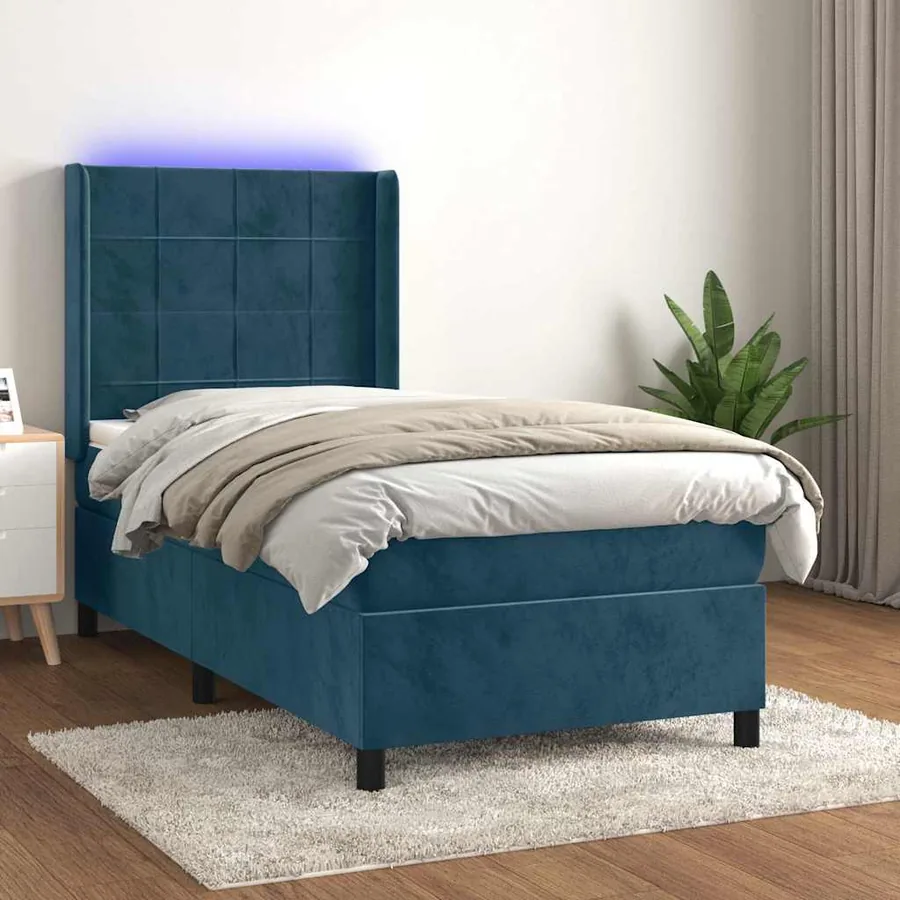 Sommier à lattes de lit matelas LED Bleu foncé 90x190cm Velours