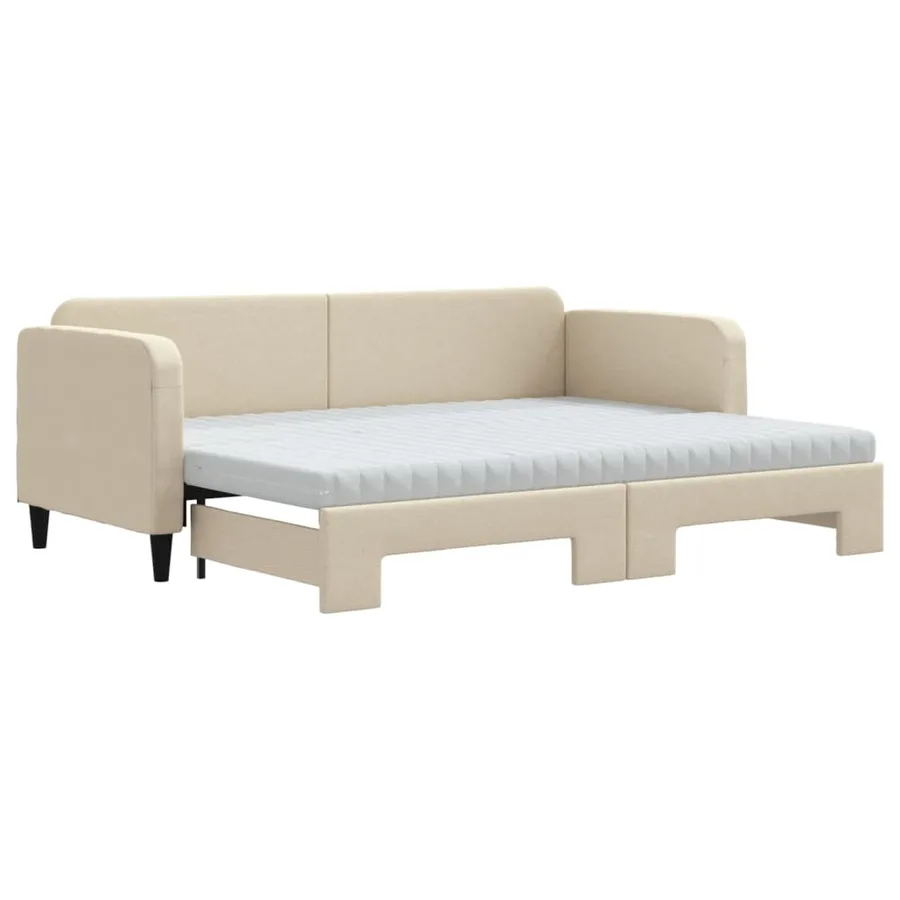 Lit de jour avec gigogne et matelas crème 80x200 cm tissu - 2