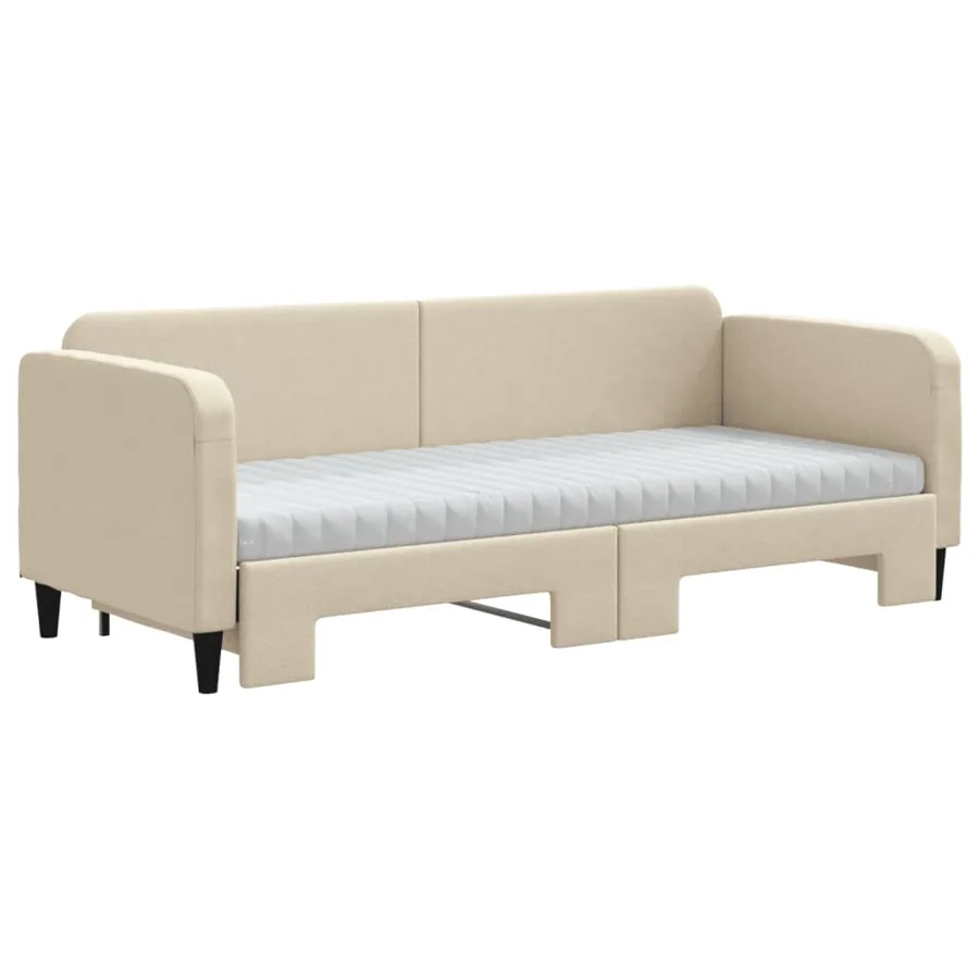 Lit de jour avec gigogne et matelas crème 80x200 cm tissu - 3
