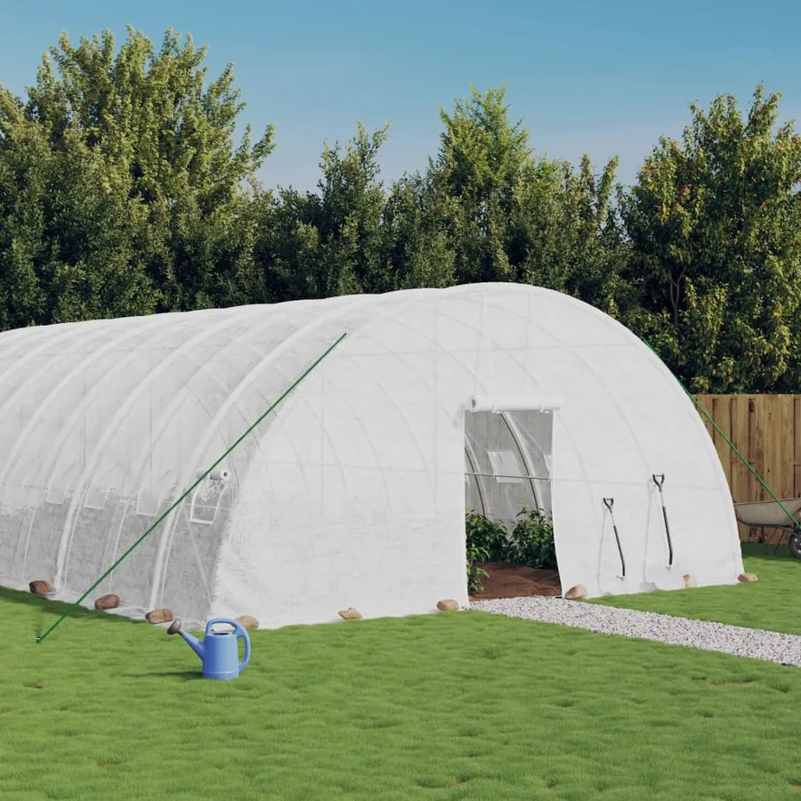 Serre avec cadre en acier blanc 144 m² 24x6x2,85 m