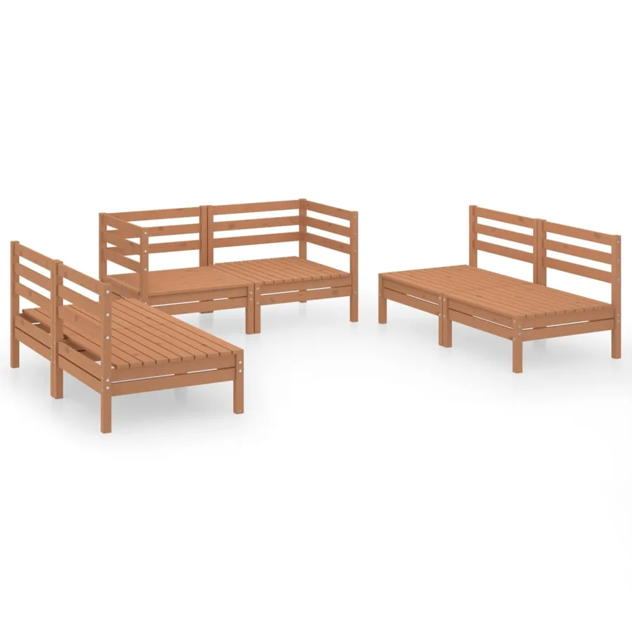 Salon de jardin 6 pcs Marron miel Bois de pin massif - 2