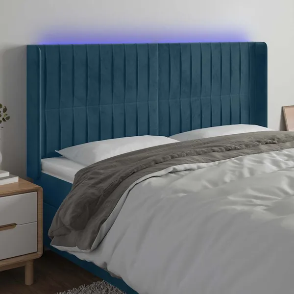 Tête de lit à LED Bleu foncé 203x16x118/128 cm Velours