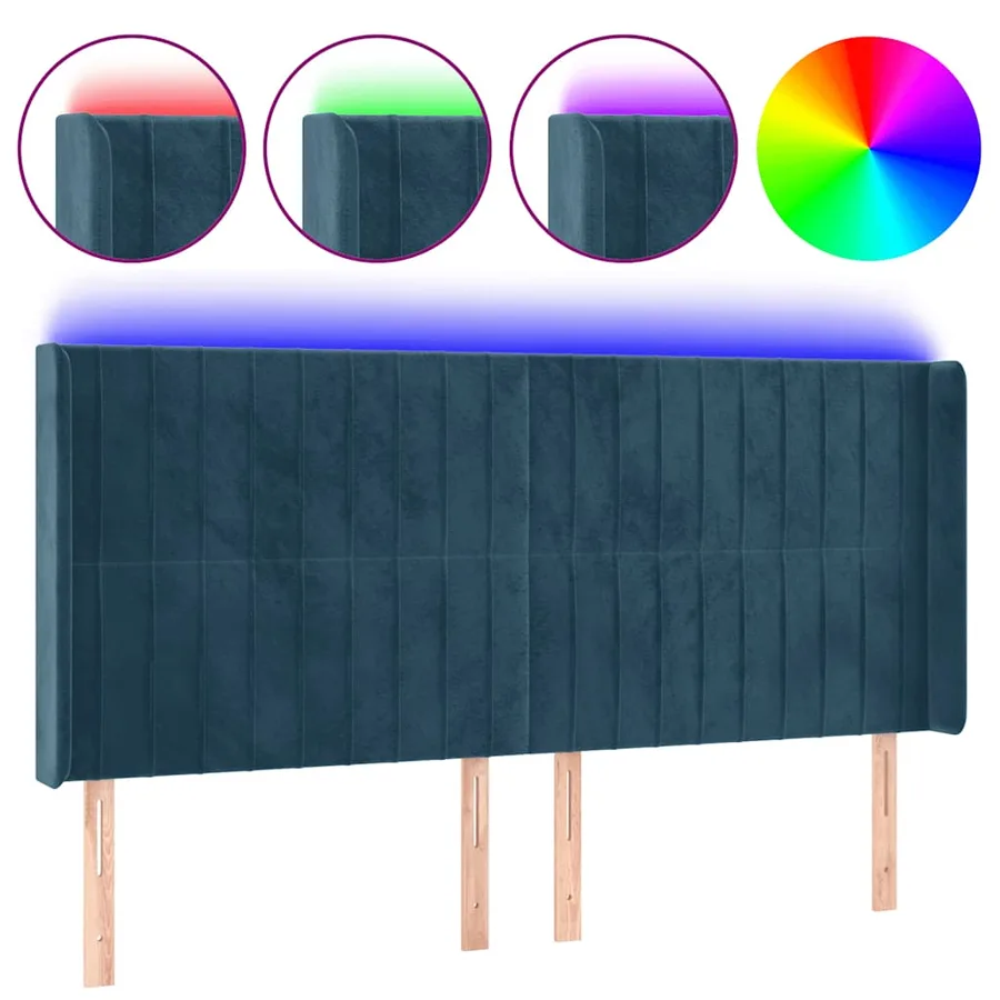 Tête de lit à LED Bleu foncé 203x16x118/128 cm Velours - 2